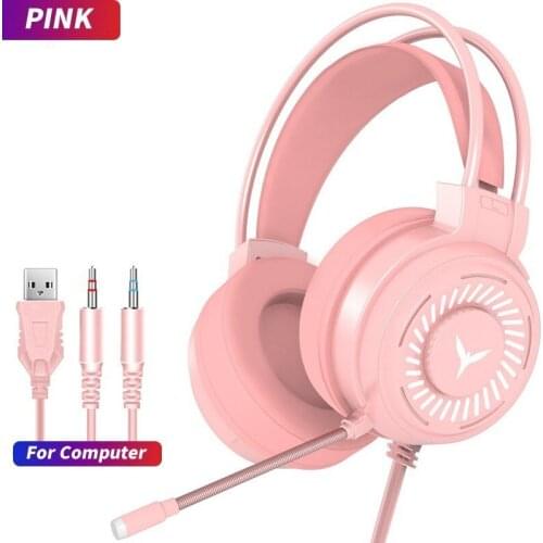 Pink Gaming Headphone LED Gaming Noise Cancelling Headset With Microphone Stereo Headphone For PC Laptop Gaming Headset