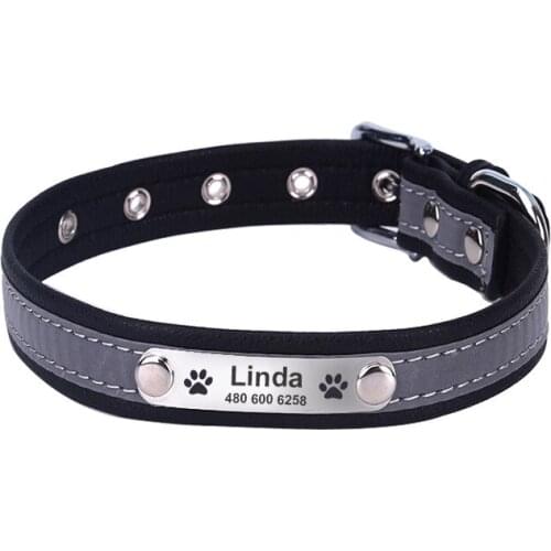Dogs Cats Light Reflecting Collar With Free Lasered Name Service Strong Fiber Pets Necklace With Metal Dog Name Tag