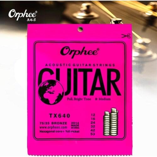 Orphee TX640 012-053 Acoustic Guitar Strings Hexagonal core+8% nickel Bronze Bright tone Extra light guitar Accessories