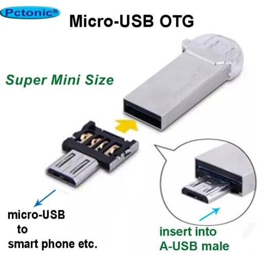 PCTONIC slim micro-USB OTG adapter to type-A USB male to microUSB male mobile phone USB cable metal for flash Drive disk mouse