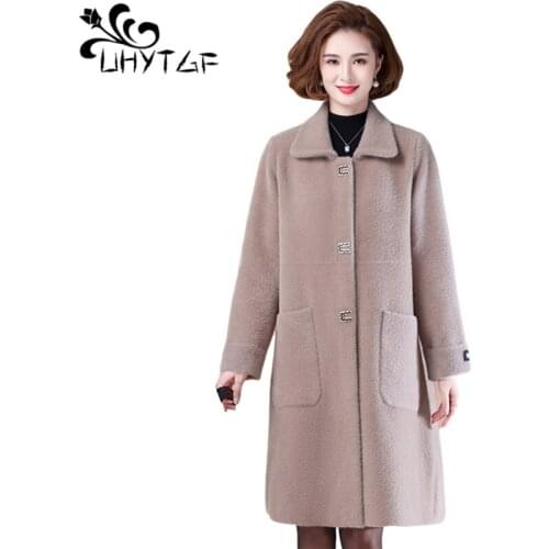 UHYTGF Women Jacket Quality Mink Fleece Winter Coat Female High-End Cashmere Woolen Outwear Mom Loose 6XL Plus Size Clothes 1355