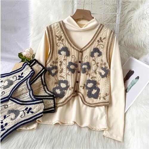 Boho Clothes Floral Crochet Crop Top Retro Vest Women Sleeveless Jacket Cardigan Chaleco Mujer Gilet Femme Waistcoat