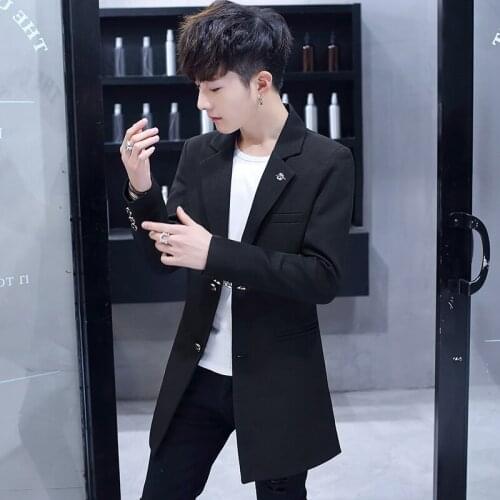 Spring and autumn mid-length small suit jacket for young men Slim handsome windbreaker student personality British suit jacket