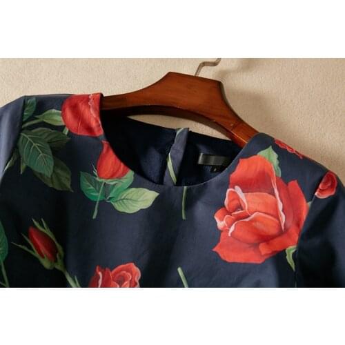 Runway Desinger Resort Pencil Dresses Ladies Rose Floral Printed Plus Size 2XL Vestidos