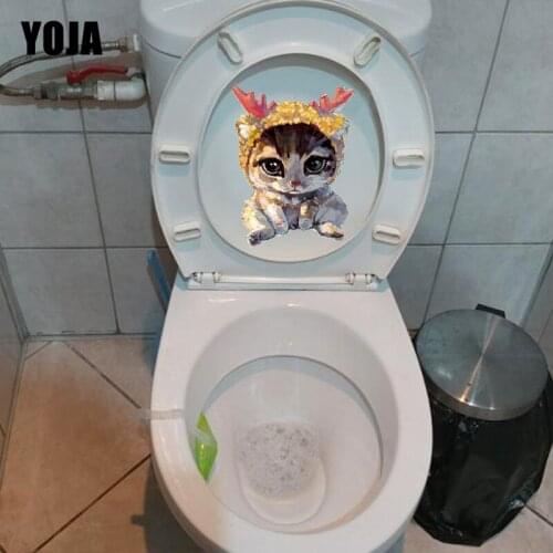YOJA 14.8*19.3CM Dream Cartoon Cat Wall Stickers For Kids Rooms Toilet Decal T1-0129
