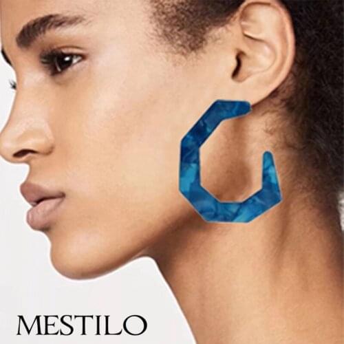 MESTILO Exaggeration Geometric Big Open Round Circle Earring For Women Statement Boho Large Acrylic Hoop Earrings Indian Jewelry