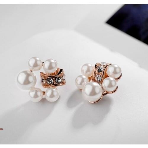 Real Big Brand Simaluted Pearl Rose Gold Color New Fashion Stud Earrings for Women Anti Allergies Hot Sale Th-120271