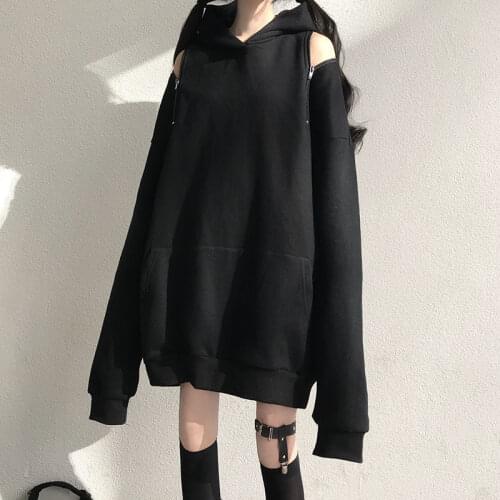 Womens Sweatshirts Hooded Korean Fashion Mid-length Strapless Zipper Tops Harajuku Gothic Itself y2k Grunge Clother kawaii Cute