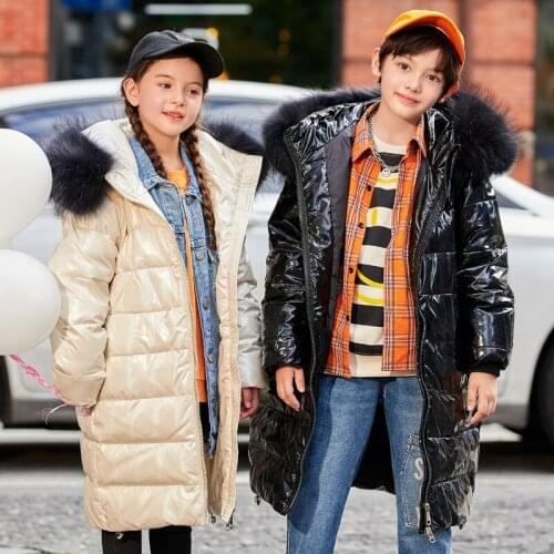 Winter down jacket for boys coats girl clothes childrens waterproof clothing thicken outerwear parka real fur kids 2-16 Y