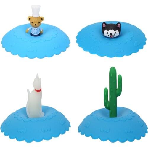 1Pcs Cute Silicone Cup Cover Animal Coffee Tea Suction Seal Lid Cap Anti-dust Cups and Mugs Covers Bar Bright Beautiful Lids