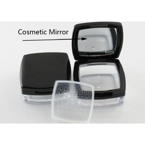 10G Refillable Cosmetic Container Bright Black Square Face Powder Packaging Empty Sifter Loose Powder Jar with Mirror