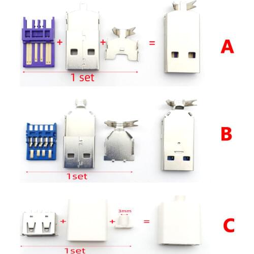 10set/lot Welded Wire Connector With case USB2.0 jack Type-A USB3.0 Male Plug 2A/5A large current Connection adapter accessories