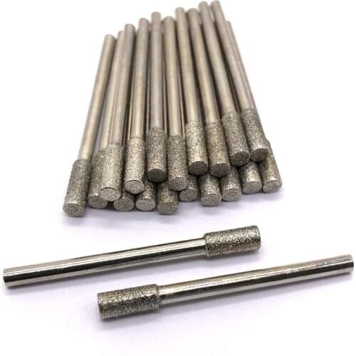 10PCS 1/8" Shank Diamond Coated Cylindrical Grinding Mounted Point Bits Burrs Rotary Tool 4 mm Head