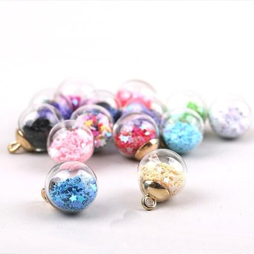 10pcs / pack 16mm colored glitter little star wishing bottle crystal glass ball pendant necklace hair rope earrings accessories