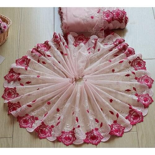2 Yards Lace Trim Red Floral Embroidered Pink Tulle Lace 9" Wide Doll Dress Underwear Costume DIY Craft Supplies