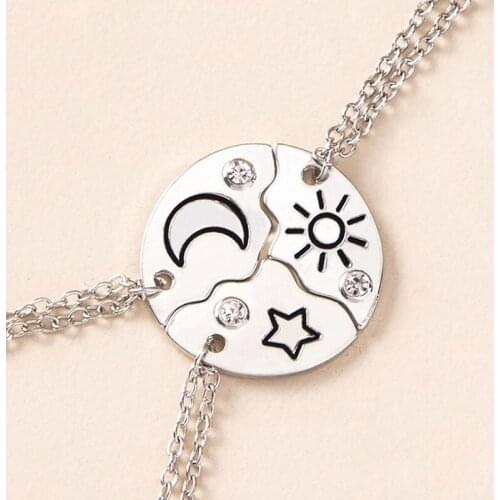 3/4pcs/set Best Friend Friendship Necklace Sun Moon Cloud And Star Inlaid Rhinestone Stitching BFF Pendant Fashion Jewelry Gift