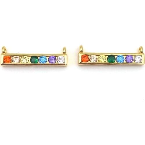 5pcs Rainbow Bar Pendant CZ Pendant Gold Brass Rectangle Colorful Micro Charms Diplopore Connector Pendant Bracelet diy Jewelry
