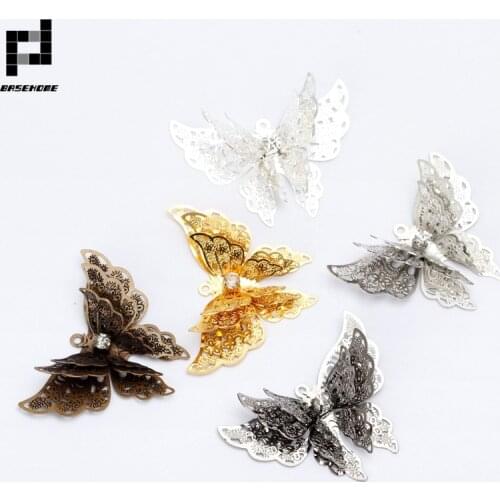 Silver Color Three Layer Butterfly Charm Necklaces Pendant for Bracelet Necklace Jewelry Accessories Making Handmade DIY