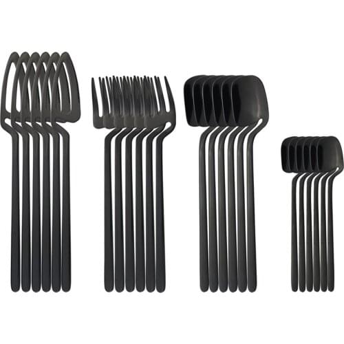 6set black Dinnerware Set 18/10 Stainless Steel Tableware Cutlery Set Knives Fork Coffee Dessert Spoons Party Kitchen Silverware