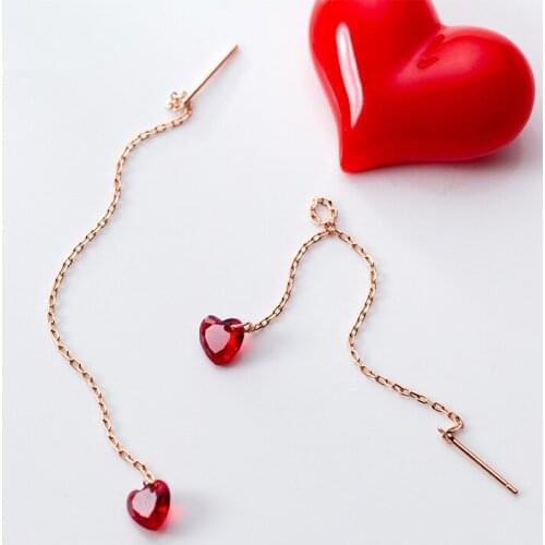 925 Sterling Silver Colorful Heart Zircon Earrings Hollow Creative Charm Long Tassel Ear Line S925 Silver Prevent Allergy Jewelr