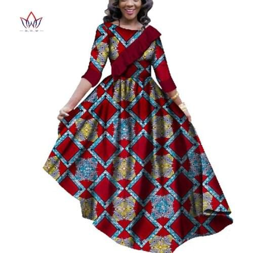 African Dresses for Women BINTAREALWAX Dashiki Bazin Riche Ankara Print Casual Dress Spring&autumn Ankle-length Dress WY1628