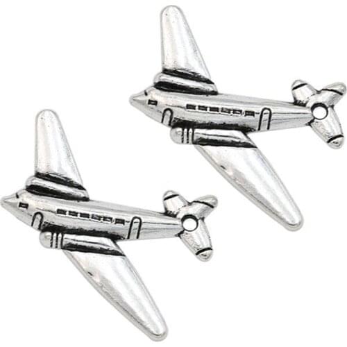 Antique Silver Plated Plane Charms Pendant for Necklace Bracelets Jewelry Making DIY Handmade Craft 29x25mm