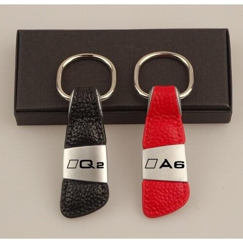 For Audi A1 A3 A4 A5 A6 A8 TT Q2 Q3 Q5 Q7 Q8 RS3 RS4 Car Emblem Badge Genuine Leather Key Chain Ring Keychain Keyring Keyfob