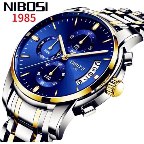 2021 NIBOSI Men Watches Luxury Brand Chronograph Military Quartz Wristwatch Waterproof Fashion Gold Auto Date Male Watch Relogio