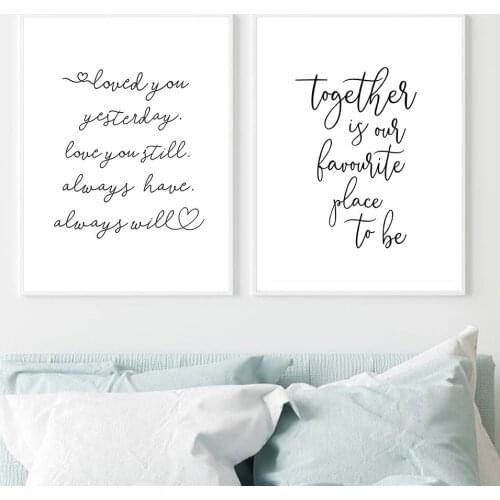 Black White Minimalism Wall Art Canvas Poster And Print Together Love you Quote For Bedroom Canvas Painting Decorative Picture