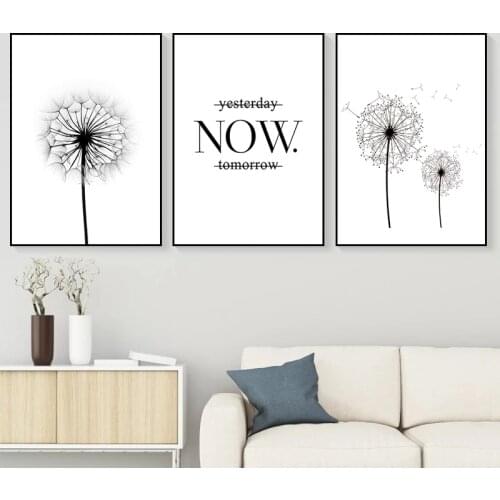 Black and White Motivational Quote Still Life Canvas Painting Wall Art Dandelion Picture Posters Print Living Room Bedroom Decor