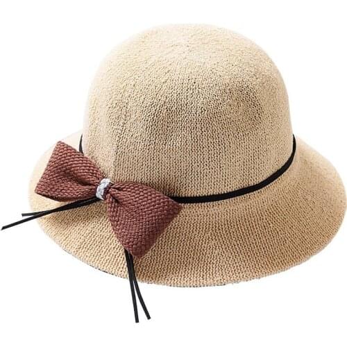 Women Sun Hats Woven Fisherman Hat Female Summer Travel Sunshade Sun Hat Breathable Bow Travel Beach Sun Hat