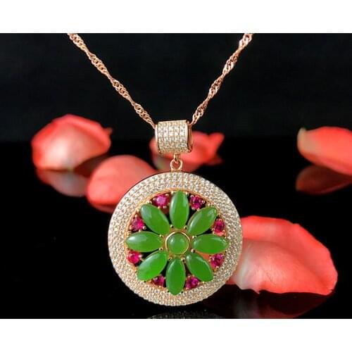 Boutique jewels 925 silver Natural green jade pendant necklace send female jewelry free shipping