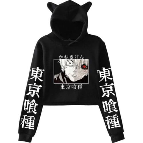 Anime Hoodies Tokyo Ghoul Hoodies Kaneki Ken Anime Graphic Hooded Casual Sweatshirt Women Fashion Crop Top Goth Streetwear Women
