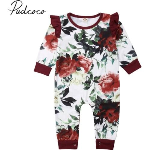 2019 Brand New 0-24M Newborn Infant Kids Baby Girls Boys Romper Flowers Ruffles Long Sleeve Jumpsuits Spring Autumn Clothes