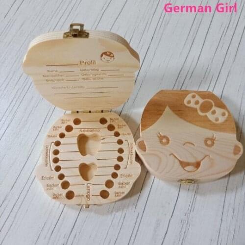 Tooth Box Storage Portugue German English Spanish French Italian Text Baby Boy Girl Wood Case Milk Teeth Collect TeethSave