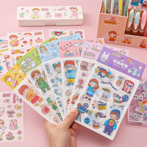 Korean Cartoon Happy Hour Student Journal Figure Child DIY Hand Account Cute Decorative Material Stickers Stationery Planner