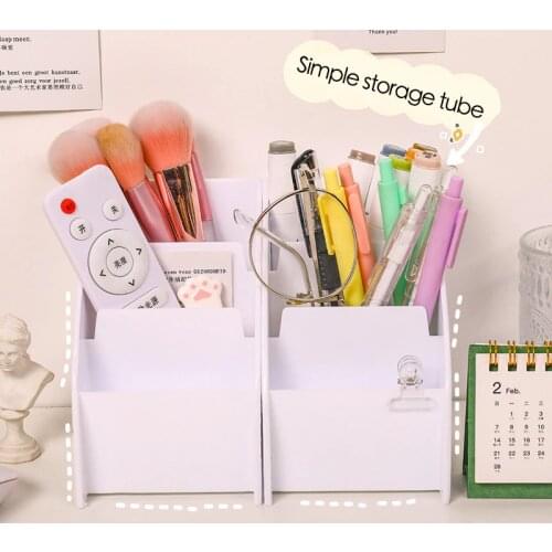 Cute 3 Grid Trapezoid Desk Pen Holder Pencil Organizer Kawaii Desktop Cosmetic Brushes Sundries Storage Box School Stationery