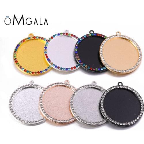 OMGALA 5pcs/lot 25/30mm Round Cabochon Setting Diamond Crafts Accessories Pendant Base DIY Jewelry Making Findings For Necklace