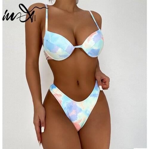 In-X Tie-dye swimwear female High cut swimsuit women Push up bikini 2021 Underwired bathing suit Sexy 2 pieces set swim suit new