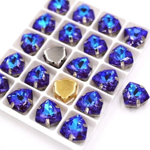 HOT!! 12mm Fat Triangle shape Wine red Mocha fluorescence Glass Crystal strass sew on flatback rhinestones for clothing