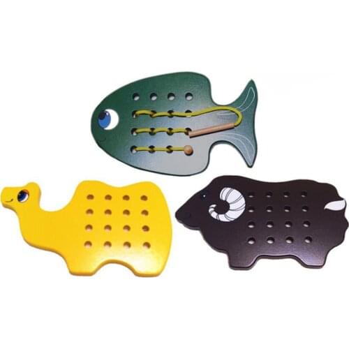 Montessori Materials Children Early Develop Wooden Educational Toy Threading Plate Fish Sheep Camels Preschool Teaching Aid