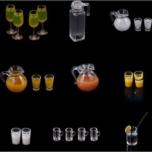 1/12 Dollhouse Miniature Goblet Glass Cup Mini Cute Beer Mug Doll House Kitchen Accessories Wine Glass Cups Juice Jug Tea Pot