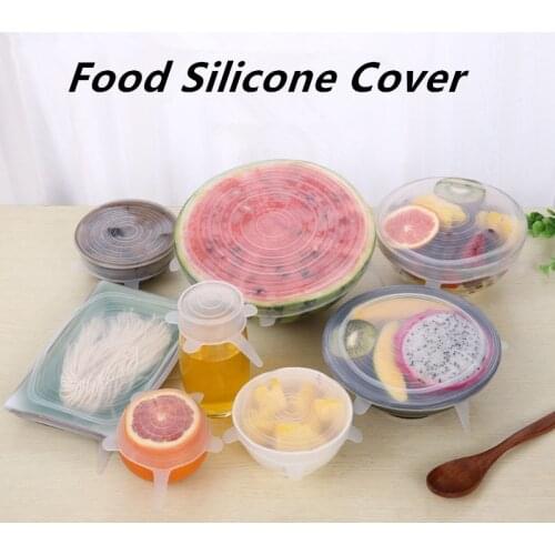 NEW 6Pcs/Set Food Silicone Cover Cap Universal Silicone Lids For Cookware Bowl Reusable Stretch Lids Kitchen Accessories