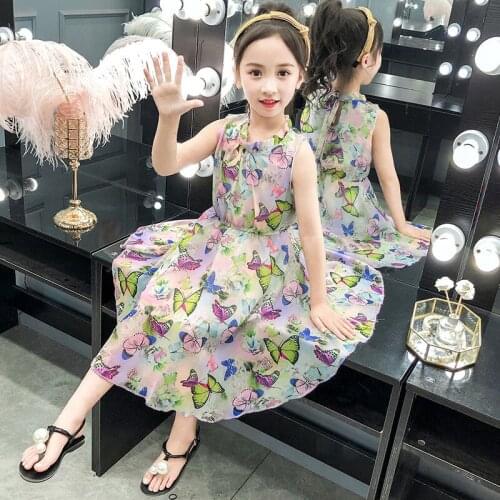 Summer New Girls Dress 8 Childrens Clothing 9 Sweet Lovely Sandy Beach Dresses 2 To 7 Year Old Sweet and Elegant Chiffon Dress