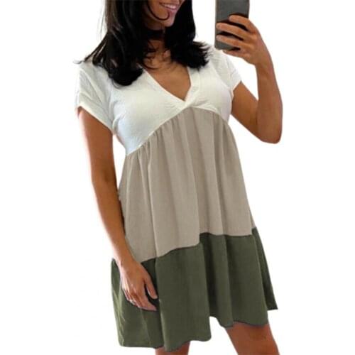 Casual Loose Summer Dress For Women Sexy V-neck Short Sleeve Oversize Hem Woman Dresses Fashion Beach Sundress Robe Femme 2021