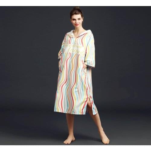 Hiturbo microfiber beach poncho towel colorful stripe robe water absorbent quick dry for swimming diving