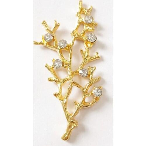 10 PCS 24*52mm Fashion Metal Alloy KC Gold Crystal Rhinestones Branch Connectors Charm For Jewelry Making