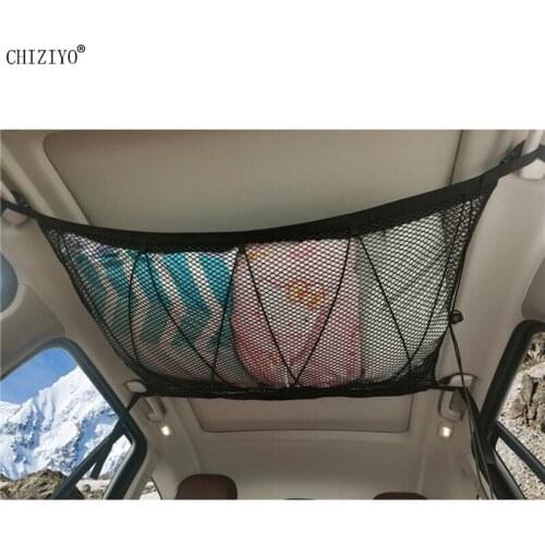 Car Ceiling Storage Net Pocket Organizer Roof Cargo Drawstring Zipper Bag Storage Pouch for Clothing Snacks Toy Sundries