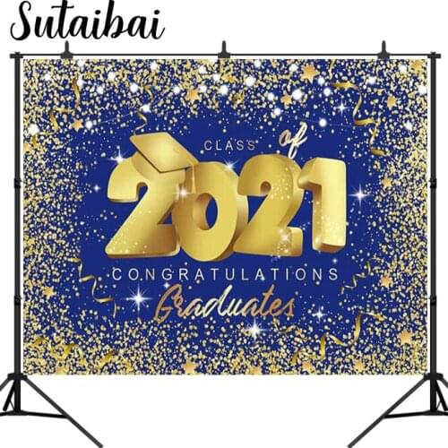 Congratulation Graduate Graduation Party Backdrop Student Portrait Class of 2021 Photography Background Golden Glitter Photo