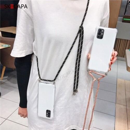 Shockproof Transparent Phone Case For Oneplus 9R 9 Pro Nord N10 N100 Case Soft Crossbody Necklace Lanyard Strap Clear Cover Capa